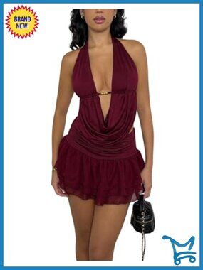 Y2K Two Piece Skirt Set Draped Cowl Neck Tie Back Sleeveless Mini Skirt